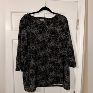 XL Size 16 Chico’s Black Floral Blouse with Button Accents (Size 3), Plus-Size